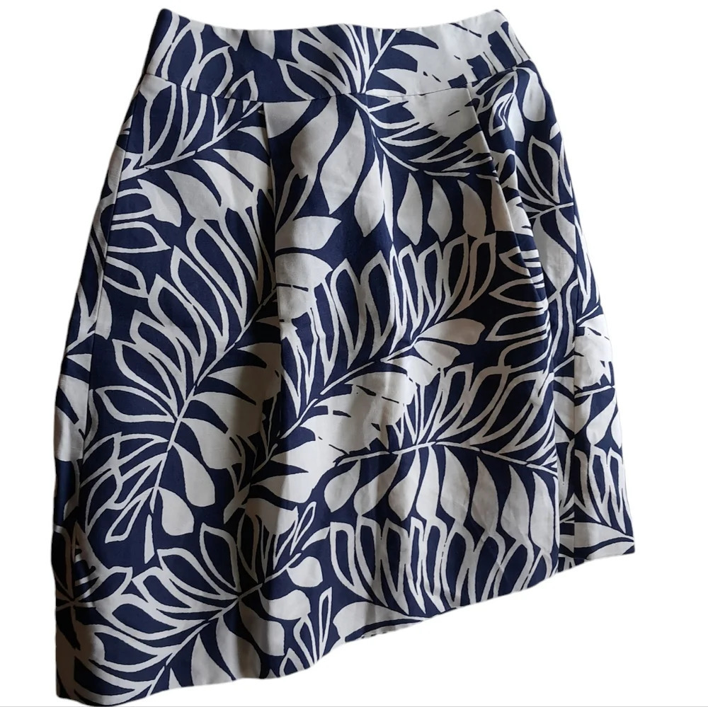 Kate Spade Aline Skirt Women's Blue White Tropical Print Pleated Skirt
